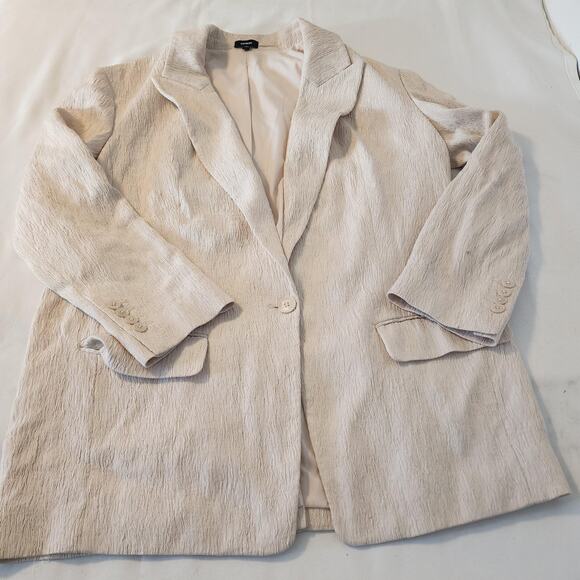 Express Oversized Textured Boyfriend Blazer Suit Jacket Beige Cream sz L - Picture 8 of 16